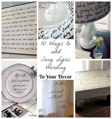 Love that song? Here are 10 how-to projects ideas for putting song lyric wording on home and garden decor. Mix and match the techniques to create your own. Lyric Ideas, Lyrics Images, Lyric Drawings, Song Words, Easy Diy Decor, Song Lyrics Art, Lyric Art, Song Lyric, Home Decor Signs