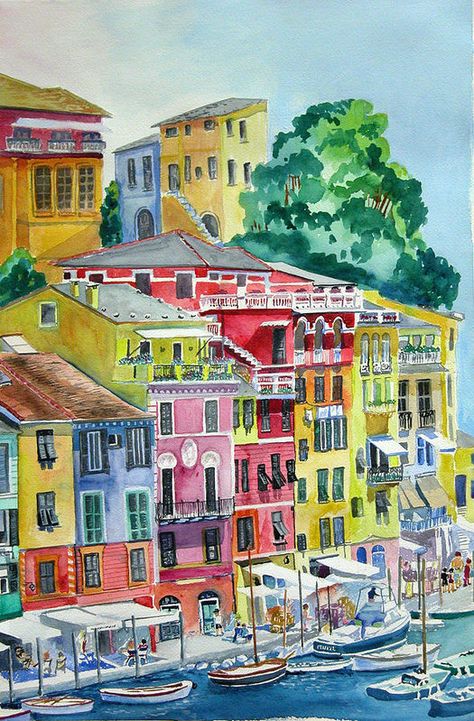 Town Drawing, Portofino Italy, Paris Illustration, Cartoon House, Travel Sketches, Impressionism Art, Beach Painting, Beautiful Places To Travel, Learn To Paint