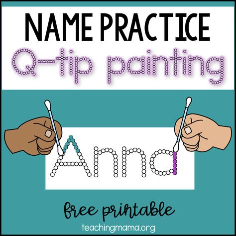 Name Practice Q-tip Painting Prek Name Writing Activities, Kindergarten Art Beginning Of The Year, Q Tip Painting Names, Prek Painting Activities, Name Work Preschool, Pre K Name Writing Activities, Q Tip Name Painting, Name Theme For Preschool, Abc 123 Preschool Theme