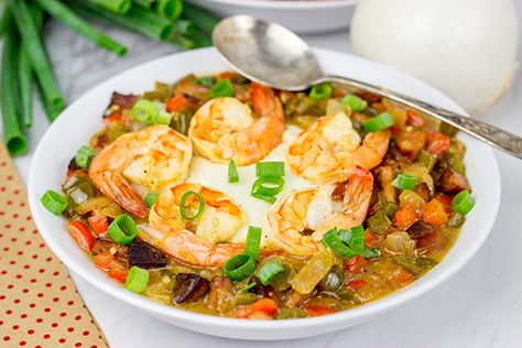 Charleston Shrimp and Grits Charleston Shrimp And Grits Recipe, Charleston Shrimp And Grits, Easy Shrimp And Grits, Bacon Shrimp, Andouille Sausage Recipes, Cajun Shrimp Recipes, How To Cook Grits, Shrimp N Grits Recipe, Classic Southern Recipes