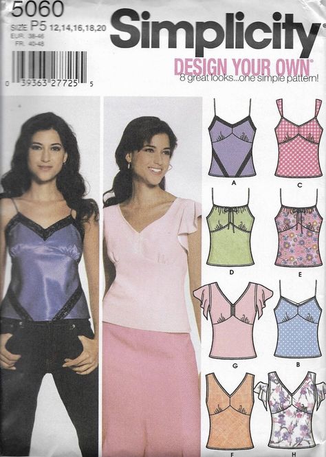 Misses tops Sewing Patterns Y2k, Patterns Y2k, Tank Top Sewing Pattern, Diy Vetement, Make Your Own Clothes, Couture Mode, Top Sewing Pattern, Simplicity Sewing, Sewing Design