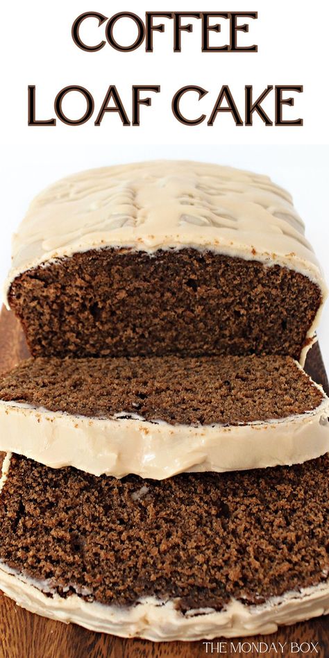 Sliced dark brown coffee loaf cake with coffee icing. Molasses Loaf Cake, Harvest Loaf Cake, Espresso Loaf Cake, Coffee Cake Made With Coffee, Coffee Layer Cake Recipes, Coffee Bread Loaf, Winter Loaf Cake, Coffee Mocha Cake, Brownie Loaf Cake