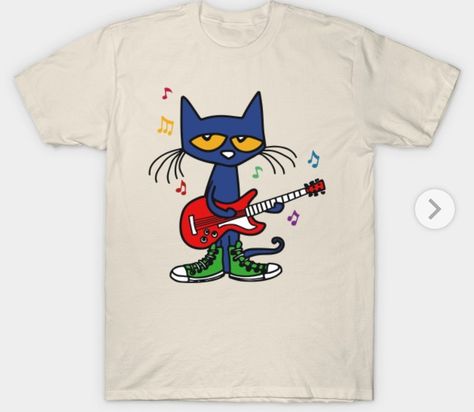 Pete The Cat Shirt Template, Pete The Cat Shirt, Pete The Cat Teacher Shirt, Pete The Cat T Shirt, Pete The Cat Playing Guitar, Funky Shirts, Cheap Vintage Cat Print T-shirt, Pete The Cat, Thrifted Outfits