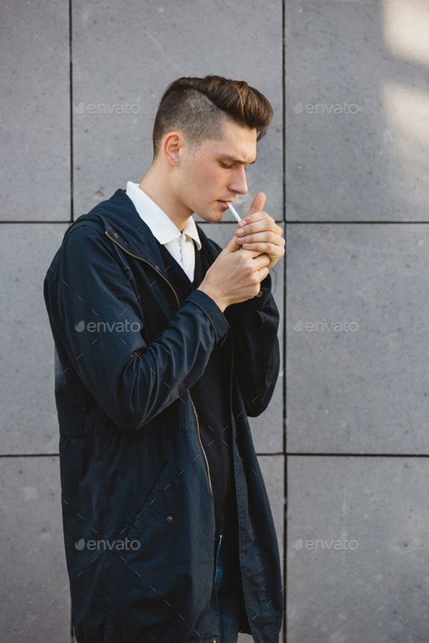 Fashion hipster male model smoking by arthurhidden. Fashion hipster male model smoking cigarette on the street#male, #model, #Fashion, #hipster Cigeratte Pose Reference, Man With Ciggerate, Lighting Ciggerate Pose, Holding Ciggerate Reference, References Male, Anime Side View, Poses Guy, Wizard Oc, Male Model Fashion