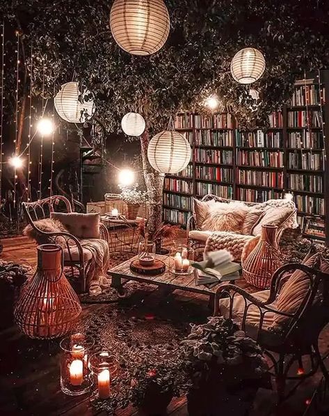 Boho Library Room, Boho Library, Beautiful Home Library, Spring Collage, Bookshop Café, Gothic Library, Bookstore Design, Unique Library, Library Cafe