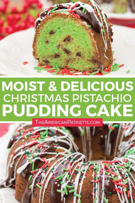 This super moist chocolate pistachio Christmas bundt cake, topped with chocolate ganache, white chocolate, and Christmas sprinkles, is perfect for holiday parties, families, and Christmas gatherings! This semi-homemade pudding cake is an easy and tasty Christmas dessert recipe! #christmasrecipes #christmasdesserts #holidayrecipes #holidaydesserts #christmaspartyrecipe Pistachio Christmas, Pistachio Pudding Cake, Christmas Bundt Cake, Easy Bundt Cake, Chocolate Pistachio, Homemade Pudding, Pistachio Pudding, Pistachio Cake, Christmas Sprinkles