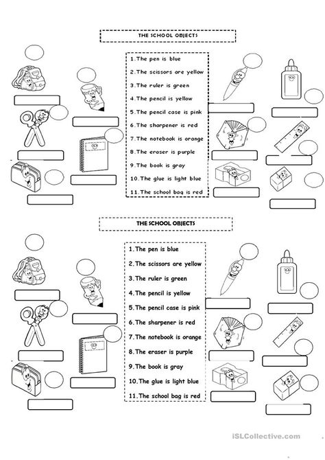 School objects match - English ESL Worksheets for distance learning and physical classrooms English Primary School, School Objects, Back To School Worksheets, English Grammar Worksheets, School Rules, School Materials, The Sentence, English Language Teaching, Classroom Language