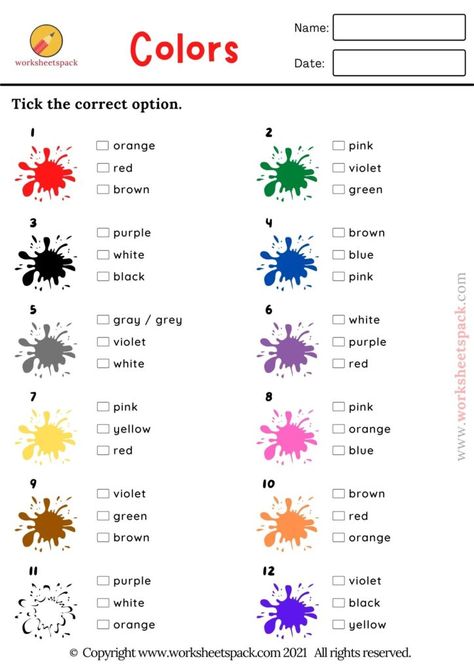 Guess The Color, FREE Colours Quiz For Kids - Printable and Online Worksheets Pack Ingles Kids, Quizzes For Kids, Free Quizzes, Test For Kids, Color Quiz, English Activities For Kids, English Worksheets For Kids, Kids English, English Lessons For Kids