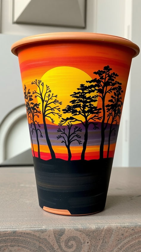 Flower Pot Aesthetic, Clay Pot Painting Ideas, Painted Containers, Terracotta Pot Painting Ideas, Painting Terra Cotta Pots, Terracotta Pot Painting, Pot Aesthetic, Flower Pot Painting Ideas, Potted Plants Indoor