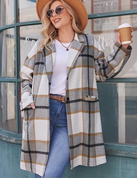 Features:Plus size plaid jacket for women/Button down shacket jackets for women/Winter coats for women 2023/Lapel collar flannel shirts for women/Color block outerwear for women/Casual jackets with pockets/Long trench coat for women/Tartan jackets for women Coats For Women 2023, Flannel Shirts For Women, Jackets For Women Winter, Plus Size Flannel, Lapel Collar Coat, Boyfriend Plaid Shirt, Winter Coats For Women, Plaid Shacket, Womens Flannel Shirt