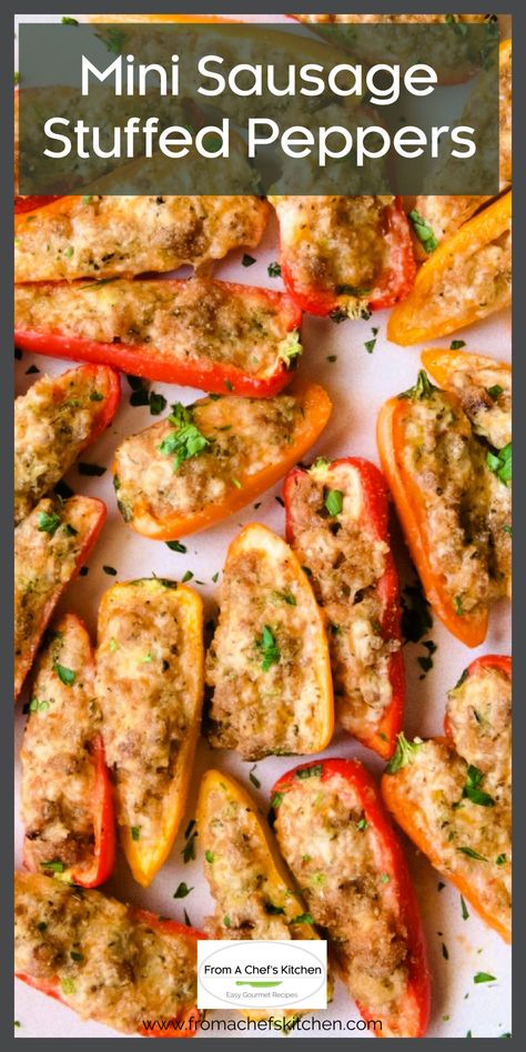 Stuffed Peppers Appetizer, Mini Peppers Stuffed, Peppers Appetizer, Mini Stuffed Peppers, Sausage Stuffed Peppers, Mini Peppers Recipes, Sweet Pepper Recipes, Italian Stuffed Peppers, Sausage Appetizers