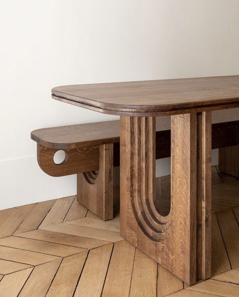 Cnc Table, French Designers, Wood Dining Room Table, Into The Wood, Carlo Scarpa, Bench Designs, Furniture Details, French Oak, Oak Furniture