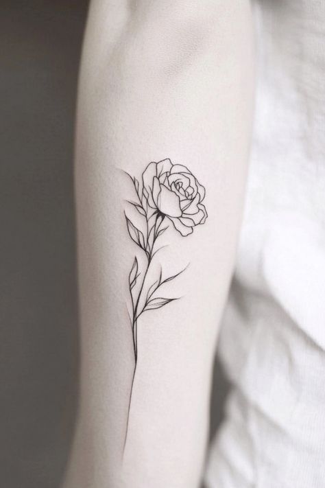 Minimalist rose tattoo on an arm. Lower Arm Tattoos For Women Simple, Arm Tattoos For Women Simple, Small Female Tattoos, Small Anchor Tattoos, Female Tattoo Ideas, Small Bee Tattoo, Tiny Designs, Small Tattoo Ideas For Women, Small Cross Tattoo