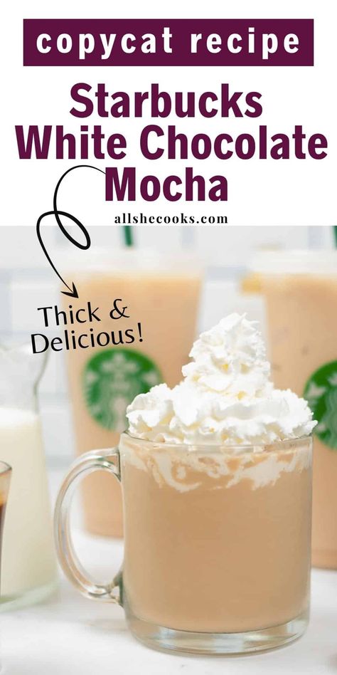 In the mood for one of Starbucks' most desired beverages? This Copycat Starbucks White Chocolate Mocha tastes just like the original. White Mocha Starbucks Drinks, Hot White Chocolate Mocha Recipe, Iced White Chocolate Mocha Starbucks, Hot Starbucks Drinks, Starbucks White Chocolate, Mocha Coffee Recipe, Flavored Coffee Recipes, Copycat Starbucks Drinks, Iced White Chocolate Mocha