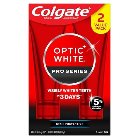 Amazon.com : Colgate Optic White Pro Series Whitening Toothpaste with 5% Hydrogen Peroxide, Stain Prevention, 3 oz Tube, 2 Pack : Health & Household Best Whitening Toothpaste, Colgate Optic White, Safe Makeup, Best Toothpaste, Colgate Toothpaste, Colgate Palmolive, Purple Shampoo And Conditioner, Teeth Whitening Toothpaste, Whiter Teeth