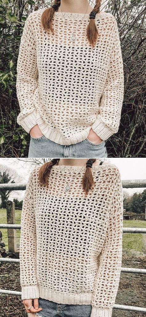 Crochet Project Patterns, Crochet Sweaters For Women, Free Crochet Sweater Patterns, Sweaters Crochet, Crochet Coats, Free Crochet Sweater, Feminine Crochet, Crochet Pullover Pattern, Diy Tricot