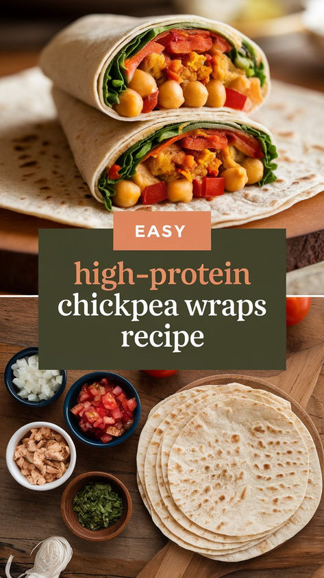 Make meal planning easy and tasty with these high-protein chickpea wraps. Simple to prepare and loaded with flavor, they’re an excellent way to fuel your day with plant-based protein. Perfect for a healthy lunch or dinner that doesn’t skimp on taste. Give your taste buds a treat while staying fit! #PlantBasedProtein #WrapRecipes #VeganMealIdeas High Protein For Vegetarians, Chickpea Wrap Recipes, High Protein Lunch Vegetarian, High Protein Snacks Vegetarian, Low Carb High Protein Vegetarian Recipes, Vegan Bulking, High Protein Wraps, High Protein Vegan Meal Prep, Easy Protein Sources