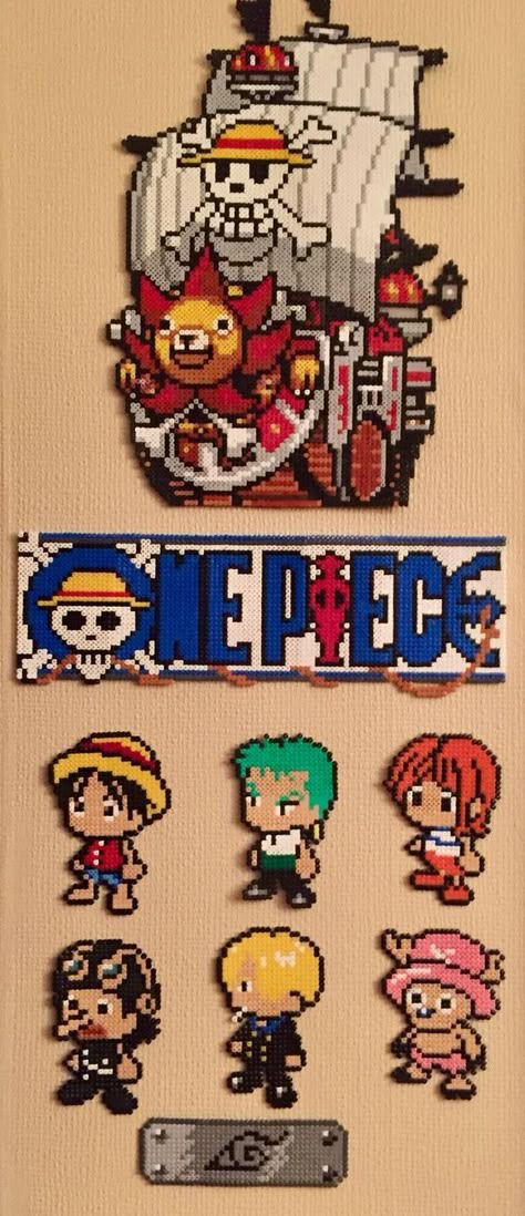 One Piece Melty Beads, One Piece Pearl Beads, Pixel Bead Art Pattern, One Piece Beads Pattern, Perler Bead Art Anime, One Piece Pearler Beads, Hama Beads Patterns Anime, Anime Bead Patterns, Anime Hama Beads Pattern