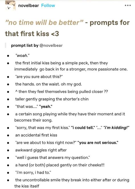 How To Write A Kiss, Meet Cute Ideas, Writing Kisses, Sunday Prompts, Mutual Pining Prompts, Smüt Prompts, Romance Prompts, Writing Expressions, Writing Outline