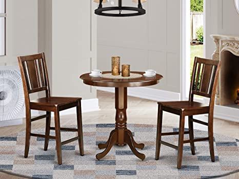 3 Pc pub Table set - Dinette Table and 2 counter height Dining chair. Counter Height Dining Table Set, Round Pedestal Table, Round Kitchen Table, Meal Times, Dinette Tables, Bar Table Sets, Pub Table Sets, Solid Wood Dining Set, Dark Mahogany