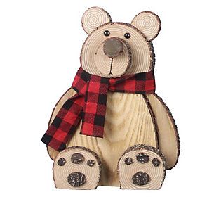 Includes Young's wood Christmas plaid bear tabletop Sits on table, shelf or mantel Weighs 12.33 oz. Measures 7.75x2.25x10.5 Imported