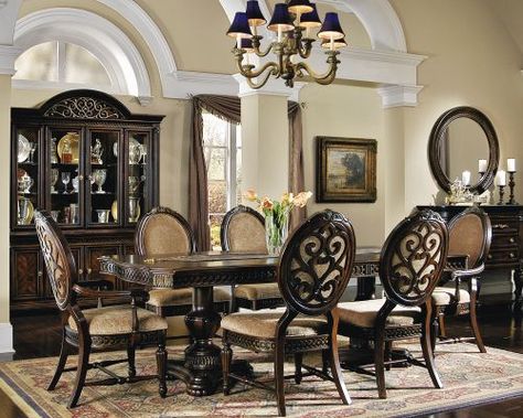 Gorgeous!! picture of our grand regency dining room furniture as a whole set! Formal Dining Room Sets, Brown Dining Room, Double Pedestal Dining Table, Brown Dining Table, Set Meja Makan, Formal Dining Set, Traditional Dining Room, Formal Dining Tables, Elegant Dining Room