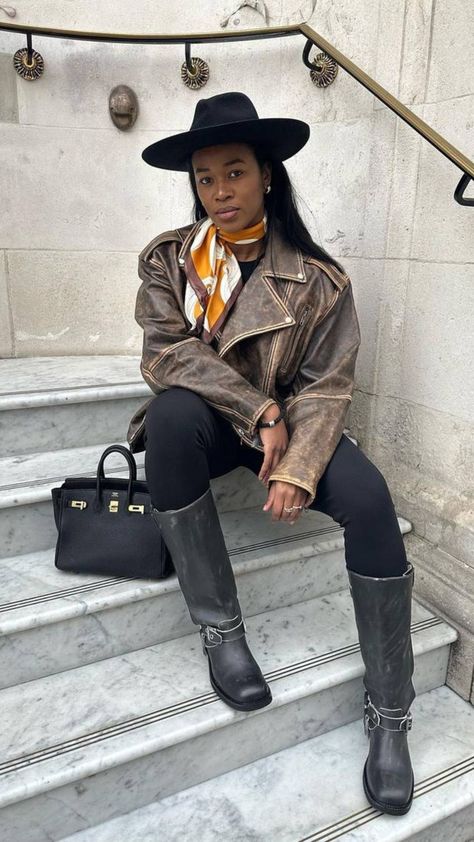 Biker boots are back in the spotlight, and just in time for winter. From Miu Miu to H&M, this buckle-embellished vintage boot trend is here to stay. How To Style Moto Boots, Moto Boots Outfit Winter, Moto Boots Outfit Fall, Biker Boots Outfit Winter, Harness Boots Outfit, Moto Boots Outfit, Biker Boots Outfit, Boots Outfit For Women, Motorcycle Boots Outfit