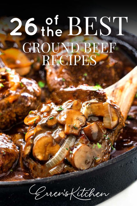 Our 26 delicious ground beef recipes scream comfort food. From hearty casseroles to tasty skillet meals. Ground beef is so versatile and flavorful, making it the perfect base for creating meals that’ll satisfy the whole family. Whether it’s a quick weeknight dinner or a chill weekend feast, these recipes give you simple yet super tasty options. 

Go to errenskitchen.com for easy, delicious, and even quick recipes for breakfast, lunch, dinner, drinks, and desserts! Ground Beef Recipes When Sick, Ground Beef Gourmet Recipes, 5 Star Ground Beef Recipes, One Skillet Hamburger Meals, Interesting Ground Beef Recipes, Fall Meals Dinners Ground Beef, Weekend Dinner Ideas Ground Beef, Ground Round Recipes Beef, Ground Beef Recipes Easy Stovetop