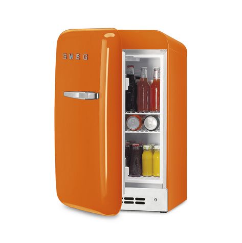 Orange refrigerator - Smeg_2 Orange Refrigerator, Smeg Mini Fridge, Smeg Kitchen, Smeg Fridge, Color Refrigerator, Smeg Appliances, Orange Door, Wishlist 2024, Goth Home