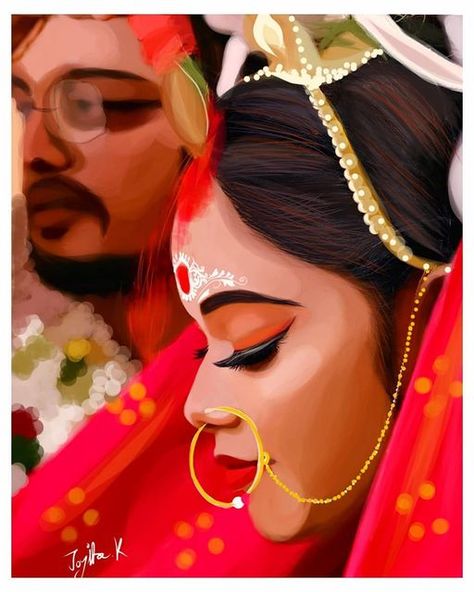 Wife Dp, Wedding Illustration Card, Animation Wallpaper, Kerala Wedding Photography, Bengali Bride, Bengali Wedding, Beautiful Art Paintings, Women Talk, Wedding Illustration