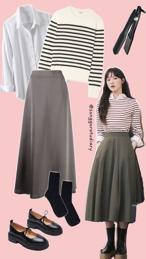 Lee Sung Kyung Korean Actress Inspired Outfit Modest Fashion Black and White OOTD Lee Sung Kyung Outfits, Asian Outfit Ideas, Kdrama Inspired Outfits, Modest Korean Fashion, Korean Modest Fashion, Black And White Ootd, Lee Sung Kyung Fashion, Seventeen Concert, Korean Outfit Ideas