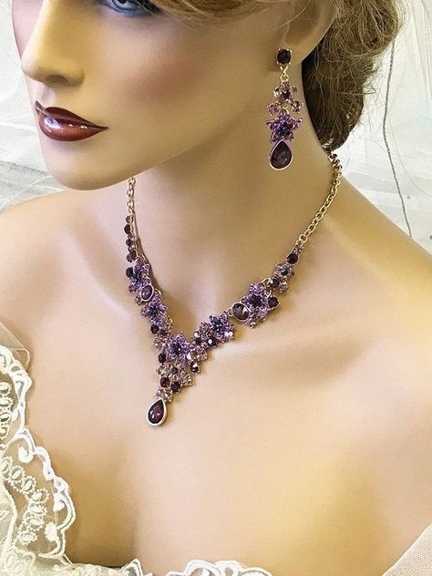 Jewelry Reference, Purple Jewelry Set, Bridesmaid Jewelry Set, Gold Jewelry Set, Wedding Jewelry Set, Gold Bridal Jewellery Sets, Crystal Jewelry Sets, Bridal Fashion Jewelry, Gold Jewelry Sets