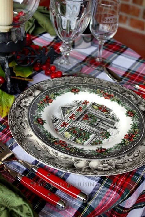 Christmas 2013 Tablescape, if I could find these dishes they would be on my table this year for certain! Love them! Christmas Table Setting, Christmas China, Christmas Dinnerware, Tartan Christmas, Christmas Tablescape, Christmas Dishes, Gorgeous Christmas, Christmas Dining, Christmas Tablescapes