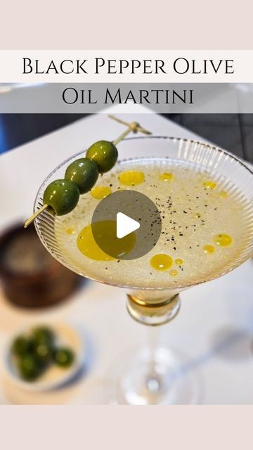 Kellie | Everyday Recipes & Kitchen Hacks on Instagram: "Black Pepper & Olive Oil Martini 🍸 two common ingredients elevate a martini and take it to the next level. What makes a huge difference is the quality of your ingredients.

Comment MARTINI for a printable recipe to be sent to your inbox.

#martini #oliveoilmartini #frommykitchen
#cocktailsofinstagram #fallvibes #classiccocktails | martini recipe, fall cocktail recipe, viral recipe, vodka martini" Salt And Pepper Martini, Black Olive Martini, Olive Oil Martini, Savory Martini Recipes, Fall Margarita Recipe, Martini Variations, Margarita Truck, Martini Aesthetic, Olive Martini