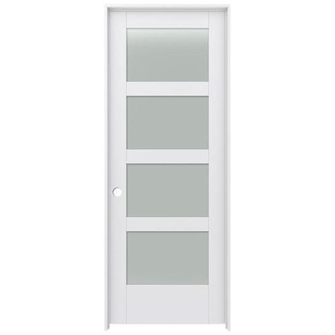 Shop jeld-wen moda 1044w primed 4 panel square solid core frosted glass mdf pre-hung door (common: 32-in x 80-in; actual: 33.5625-in x 81.6875-in) in the pre-hung doors section of Lowes.com 5 Panel Doors, Craftsman Door, Prehung Interior Doors, Frosted Glass Door, Prehung Doors, Contemporary Doors, Hardwood Doors, Glass Panel Door, Glass Doors Interior