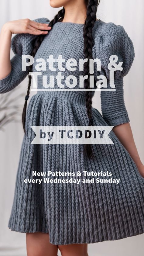 Crochet Pattern & Tutorial Live! Click here for the tutorial! Crochet Vintage Dress Pattern, Crochet Fall Dress Pattern Free, Crochet Puff Sleeve Dress, Crocheted Dress Pattern, Crochet Fashion Patterns Free Tutorials, Crochet Plus Size Dress, Free Crochet Clothes Patterns, Dress Crochet Pattern Free, Free Crochet Dress Patterns