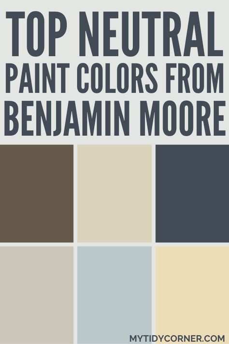 Collage of the most popular neutral paint colors by Benjamin Moore. Foyer Paint Color Ideas Benjamin Moore, Benjamin Moore Paint Bedroom, High Lrv Paint Colors Benjamin Moore, Benjamin More Popular Colors, Brown Benjamin Moore Paint, Benjamin Moore Paint Colors Living Room, Benjamin Moore Office Paint Colors, Dining Room Paint Colors Benjamin Moore, Benjamin Moore Kitchen Paint Colors