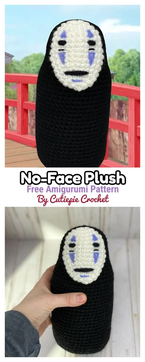 No Face Free Crochet Pattern, Totoro Plush Crochet Pattern, No Face Plush, Totoro Hat Crochet Pattern Free, No Face Amigurumi Free Pattern, No Face Plush Pattern, Crochet Anime Eyes, Crochet No Face Free Pattern, No Face Crochet Pattern Free