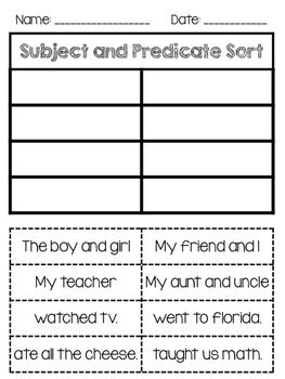 Subject and Predicate Freebie Subject And Predicate Worksheets Grade 2, Subject Predicate Activities, Subject And Predicate Activities, Subject And Predicate Worksheet, Compound Subjects And Predicates, Subject Predicate, Reading Printables, 2nd Grade Activities, 2nd Grade Writing