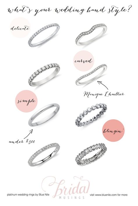 Platinum Wedding Rings From Blue Nile: What's Your Wedding Band Style? - Bridal Musings Wedding Blog Platinum Bands Women, Types Of Wedding Bands, Blue Nile Wedding Band, Wedding Bands Platinum, Platinum Wedding Bands, Wedding Ring Platinum, Platinum Wedding Ring, Types Of Wedding Rings, Gorgeous Wedding Bands