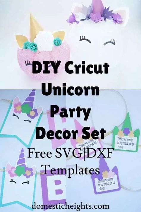 Cricut Birthday Party Ideas, Unicorn Centerpiece Diy, Unicorn Cricut Projects, Unicorn Birthday Party Ideas Diy Cricut, Free Printable Unicorn Party Decorations, Unicorn Birthday Party Shirt, Cricut Unicorn Birthday, Unicorn Birthday Banner, Unicorn Cricut Projects Birthday