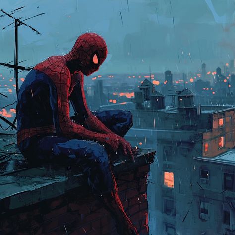 Amazing visual masterpiece managed by ThetaCursed, License: CC BY-NC 4.0 Spiderman Sitting On Building, Spiderman In Rain, Amazing Spiderman Art, Top Of A Building, Graphic Design Activities, Spiderman 4, Spiderman Art Sketch, Arte Peculiar, Spiderman Movie