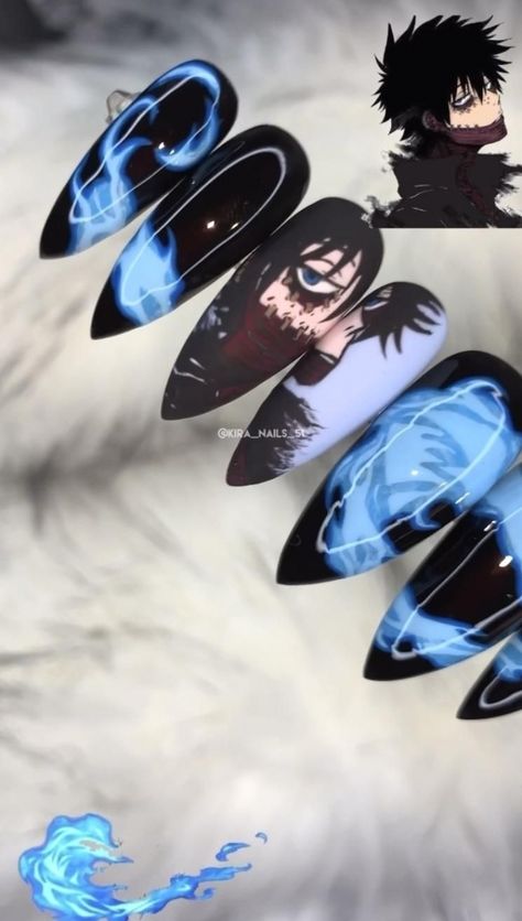 Dabi Nails, Nail Ideas Anime, Anime Nails Acrylic, Mha Nails, Anime Nail Designs, Anime Nails Art, Anime Nail Ideas, Nail Anime, Anime Nail Art