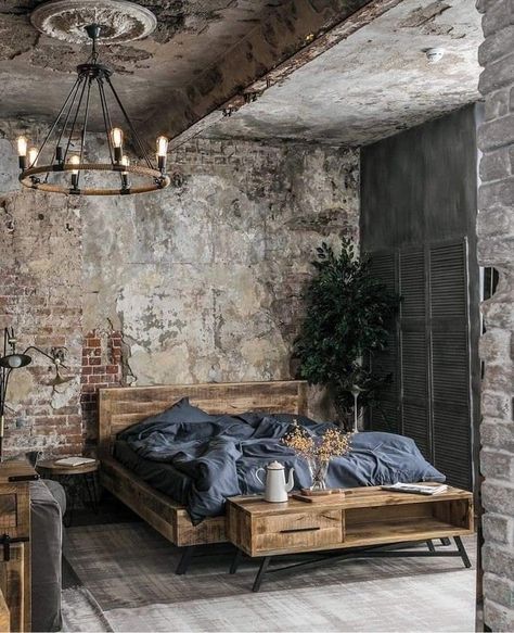 Vintage Industrial Bedroom, Industrial Style Living Room, Industrial Bedroom Design, Industrial Style Bedroom, Design Ložnic, Industrial Home Design, Industrial Bedroom, Industrial Interior Design, Exposed Brick Walls