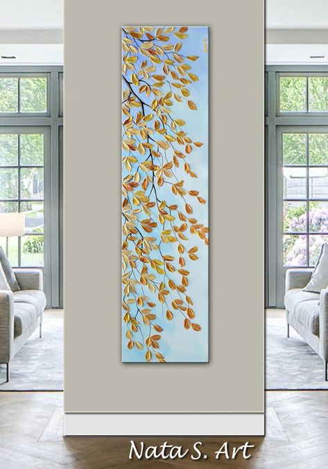 Gold Leaves Painting, Fall Tree Art, Autumn Leaves Painting, Sakura Painting, Autumn Artwork, Leaves Painting, Abstract Portrait Painting, Painting Palette, Fall Tree