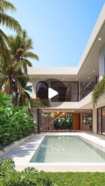 BALI ARCHITECT & CONSTRUCTION on Instagram: "Step into this stunning modern villa where sleek design meets tropical bliss. From the elegant pool to the lush greenery, every detail screams luxury. Take in those arched windows, hanging plants, and that inviting outdoor lounge. Which feature catches your eye? Imagine yourself here - this could be your dream house! Ready to make this dream a reality?   📍Location: Client’s Project - Bingin, Uluwatu Designed by @balitecture  If you are interested in building your own dream villa in Bali, get in touch with @balitecture for all your architecture and construction needs." Modern Bali House, Bali Villa Pool, Modern Bali Villa, Bali House Design Villas, Tropical Villa Design, Elegant Pool, Bali Architecture, Villa In Bali, Dream Villa