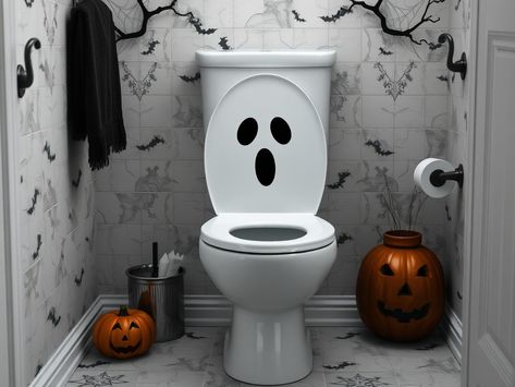 19 Halloween Bathroom Decor Ideas - DIYCozy: Nails, Decor, DIY, Gardening, Holidays Ghost Bathroom, Horror Bathroom, Halloween Bedroom Aesthetic, Halloween Bathroom Decor, Bathroom Theme, Fall Garden Decor, Halloween Shower Curtain, Halloween Bathroom, Halloween Bedroom