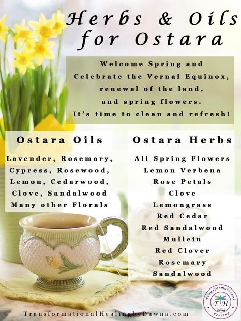 Herbs and Oils for Ostara – Transformational Healing by Dawna Ostara Kids Crafts, Herbs For Ostara, Ostara Herbs, Ostara Recipes Pagan, Ostara Witchcraft, Spring Witchcraft, Ostara Foods, Ostara Magic, Ostara 2024