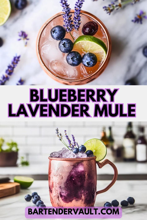 51 Fun and Delicious Moscow Mule Recipes for 2025 6 Blueberry Lavender Mimosa, Blueberry Moscow Mule Recipe, Lavender Liquor Cocktail Recipes, Blueberry Lavender Recipes, Lavender Cocktail Recipe, Lavender Mule, Moscow Mule Recipes, Classic Vodka Cocktails, Lavender Cocktail