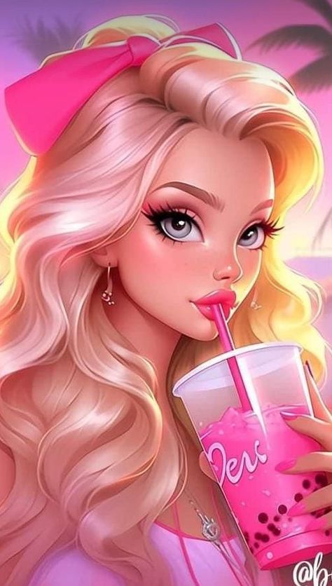 Black And Purple Wallpaper, Bad Barbie, Pink Wallpaper Girly, Barbie Cartoon, Phone Wallpaper Pink, Barbie Model, Girly Drawings, Cute Cartoon Pictures, Girly Art Illustrations